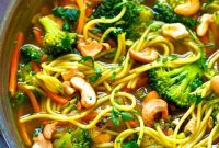 Broccoli Cashew Curry Noodle Broth Bowls